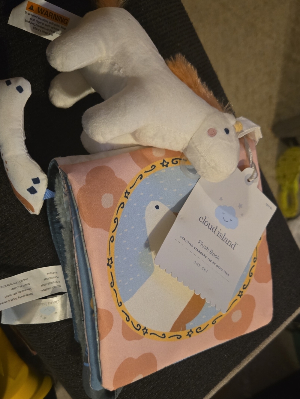 cloud island Pink Plush Unicorn Soft Fabric Book with Pastel Print